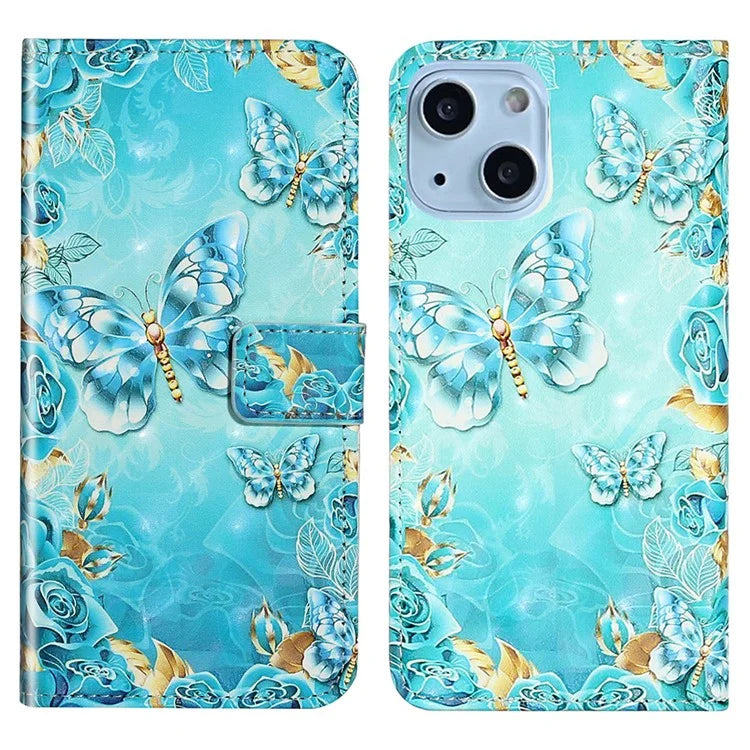 For iPhone 15 Plus Leather Case Pattern Printing Stand Wallet Phone Cover