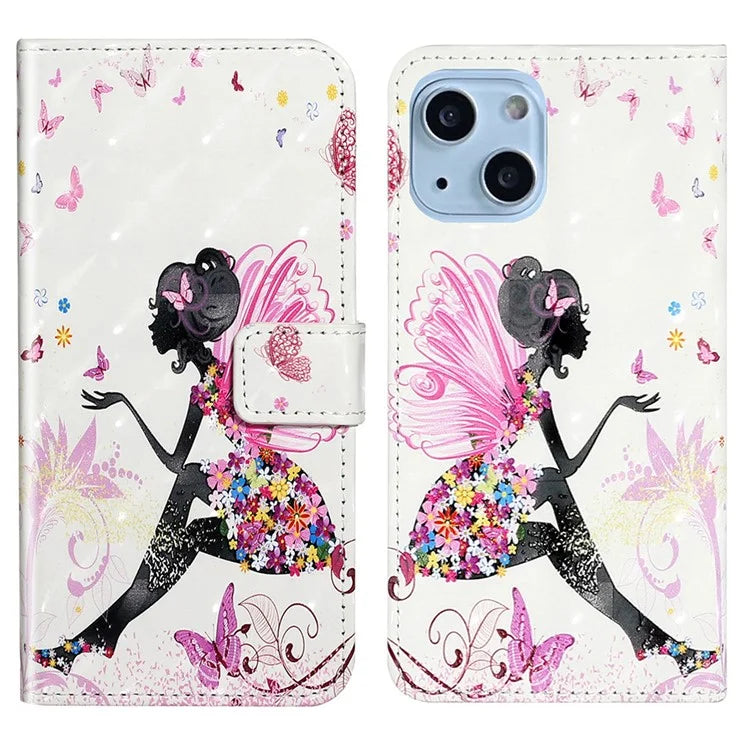 For iPhone 15 Plus Leather Case Pattern Printing Stand Wallet Phone Cover