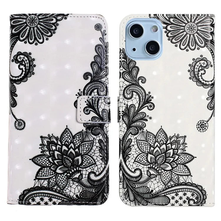 For iPhone 15 Plus Leather Case Pattern Printing Stand Wallet Phone Cover