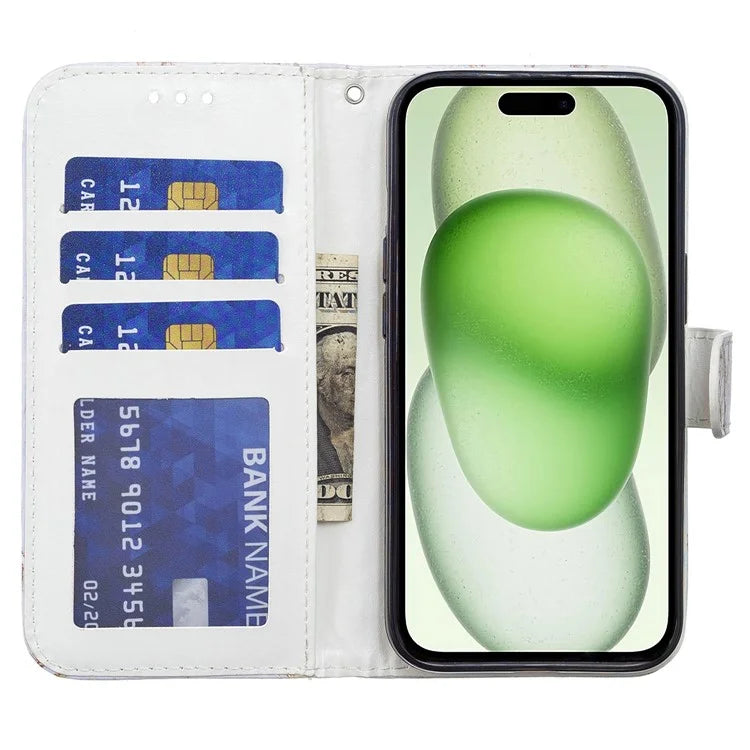 For iPhone 15 Plus Leather Case Pattern Printing Stand Wallet Phone Cover