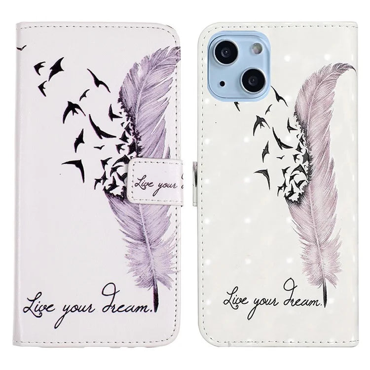 For iPhone 15 Plus Leather Case Pattern Printing Stand Wallet Phone Cover