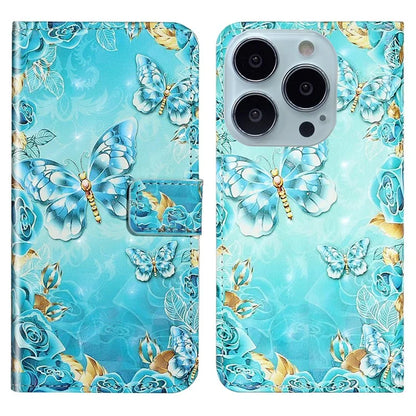 For iPhone 15 Pro Phone Leather Case Pattern Printing Stand Protective Cover