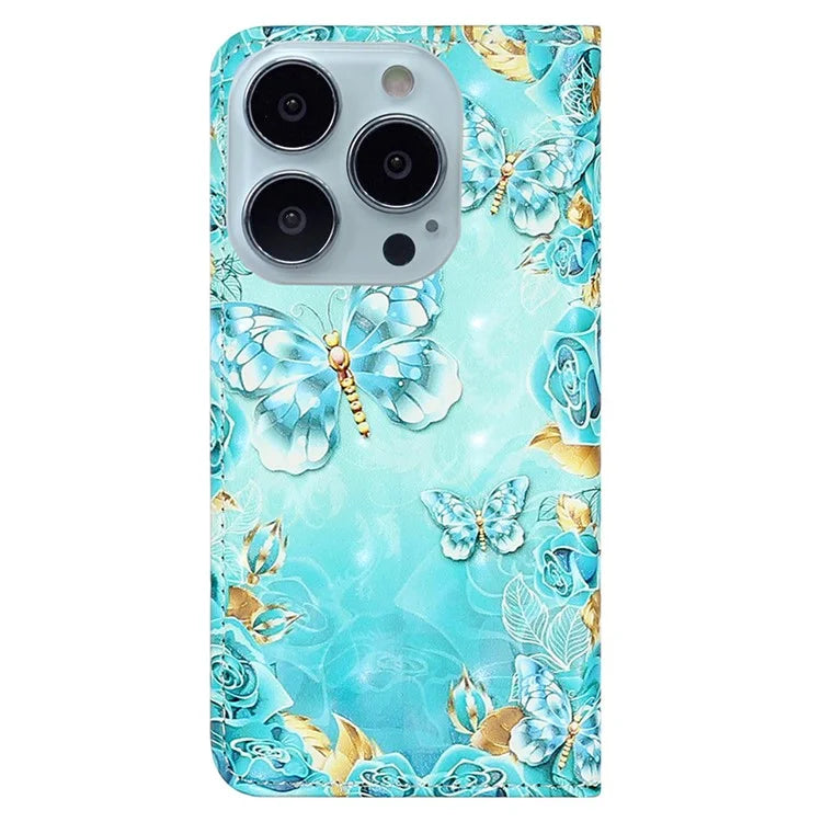 For iPhone 15 Pro Phone Leather Case Pattern Printing Stand Protective Cover