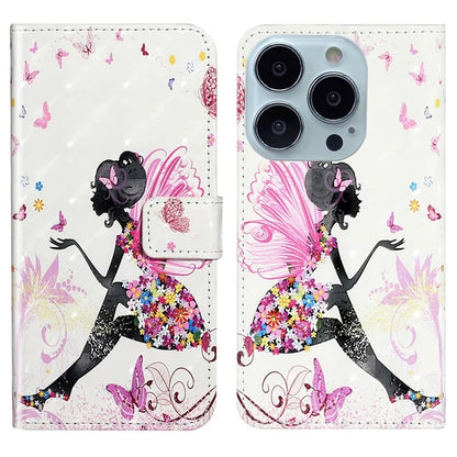 For iPhone 15 Pro Phone Leather Case Pattern Printing Stand Protective Cover