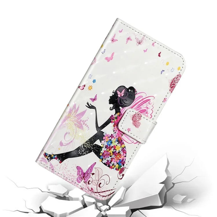For iPhone 15 Pro Phone Leather Case Pattern Printing Stand Protective Cover