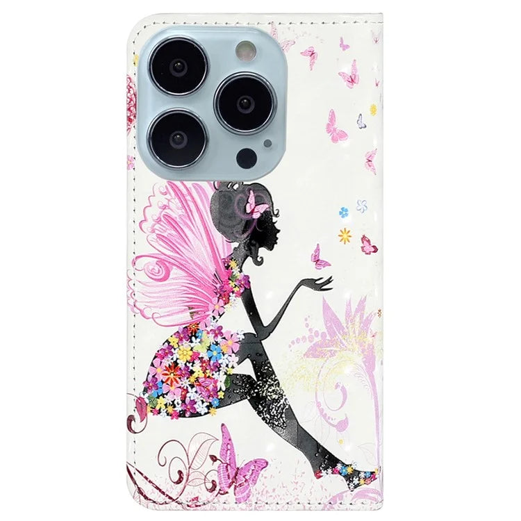 For iPhone 15 Pro Phone Leather Case Pattern Printing Stand Protective Cover