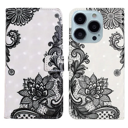 For iPhone 15 Pro Phone Leather Case Pattern Printing Stand Protective Cover