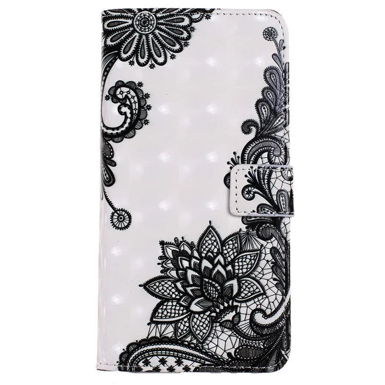 For iPhone 15 Pro Phone Leather Case Pattern Printing Stand Protective Cover