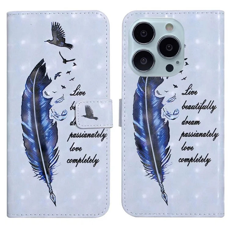 For iPhone 15 Pro Phone Leather Case Pattern Printing Stand Protective Cover
