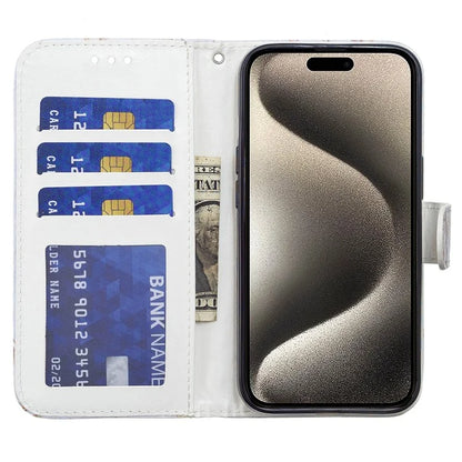 For iPhone 15 Pro Phone Leather Case Pattern Printing Stand Protective Cover