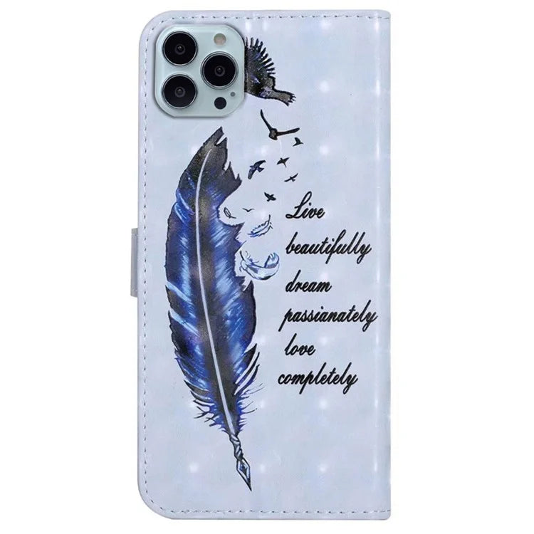 For iPhone 15 Pro Phone Leather Case Pattern Printing Stand Protective Cover