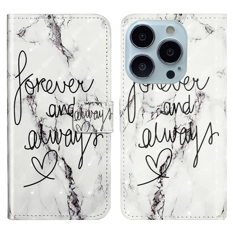 For iPhone 15 Pro Phone Leather Case Pattern Printing Stand Protective Cover
