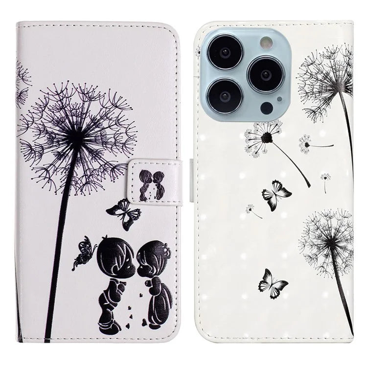 For iPhone 15 Pro Phone Leather Case Pattern Printing Stand Protective Cover