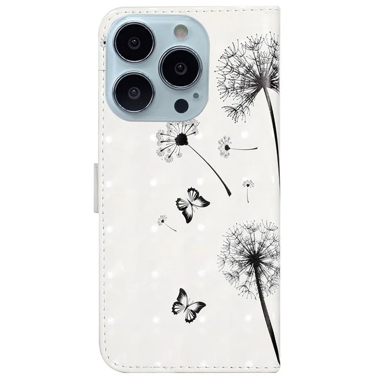 For iPhone 15 Pro Phone Leather Case Pattern Printing Stand Protective Cover