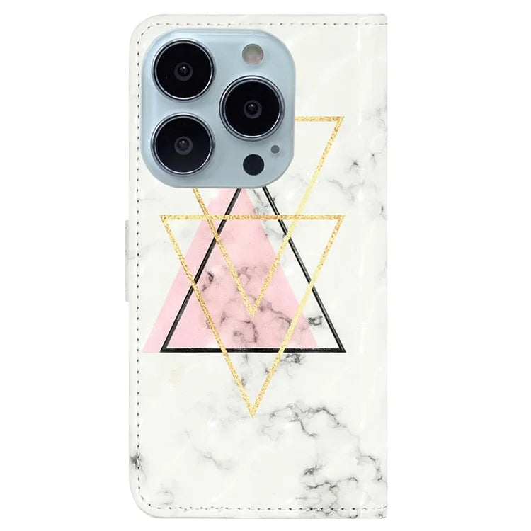 For iPhone 15 Pro Phone Leather Case Pattern Printing Stand Protective Cover