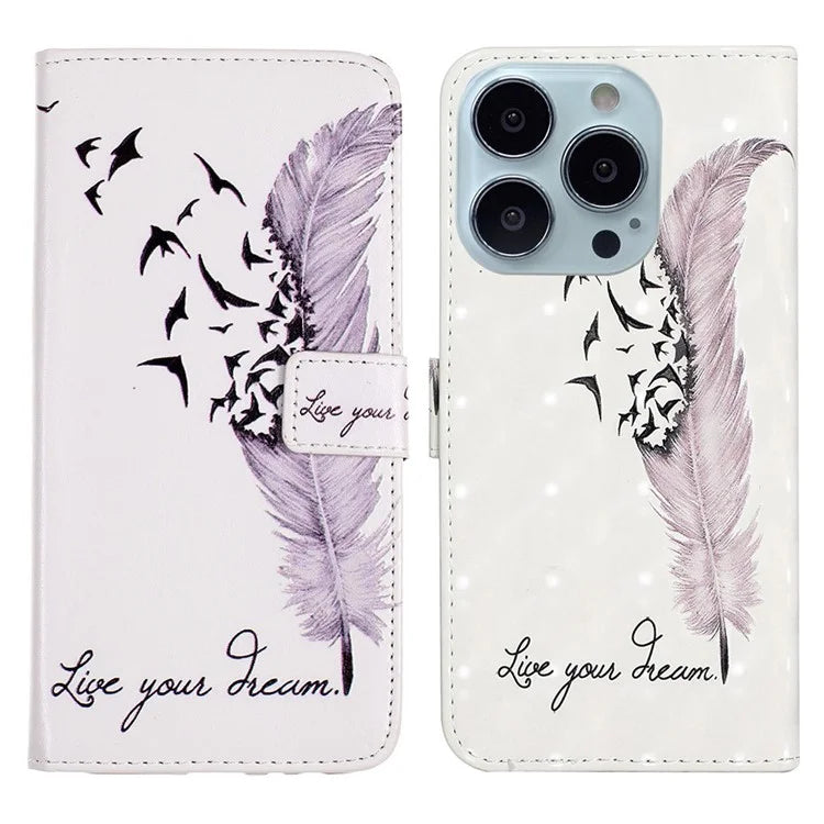 For iPhone 15 Pro Phone Leather Case Pattern Printing Stand Protective Cover