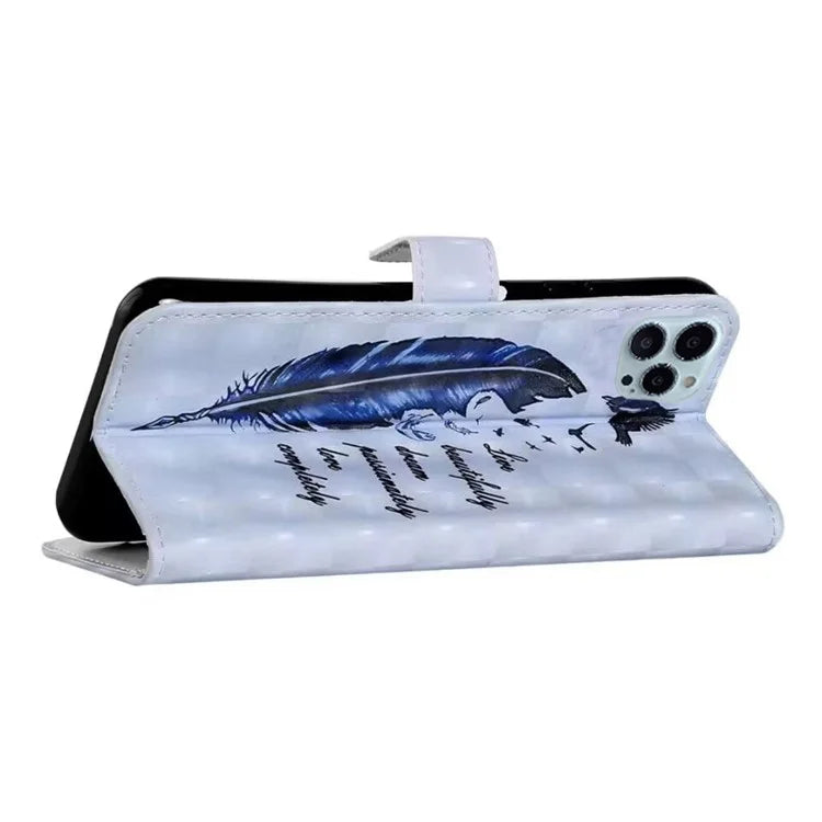 For iPhone 15 Pro Max Phone Case PU Leather Stand Pattern Printing Cover