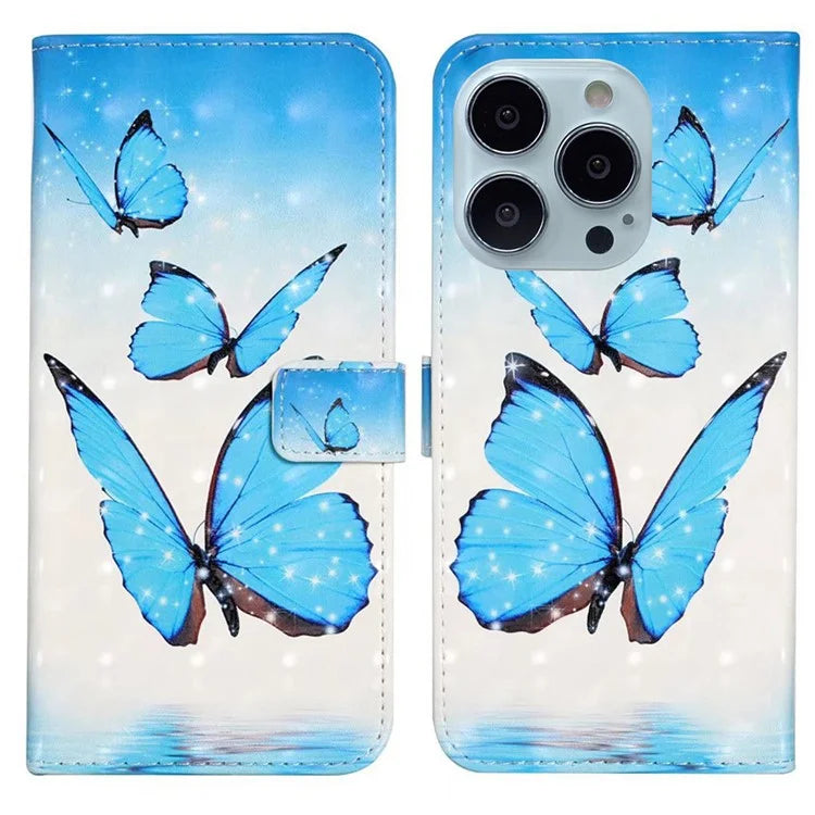 For iPhone 15 Pro Max Phone Case PU Leather Stand Pattern Printing Cover