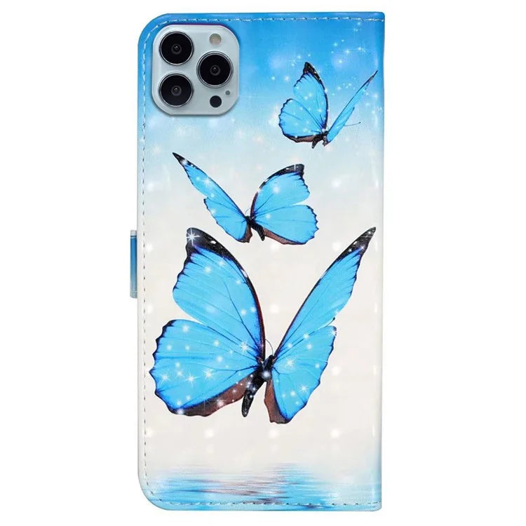 For iPhone 15 Pro Max Phone Case PU Leather Stand Pattern Printing Cover
