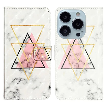For iPhone 15 Pro Max Phone Case PU Leather Stand Pattern Printing Cover
