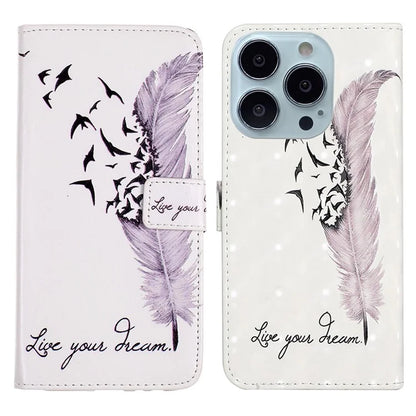 For iPhone 15 Pro Max Phone Case PU Leather Stand Pattern Printing Cover