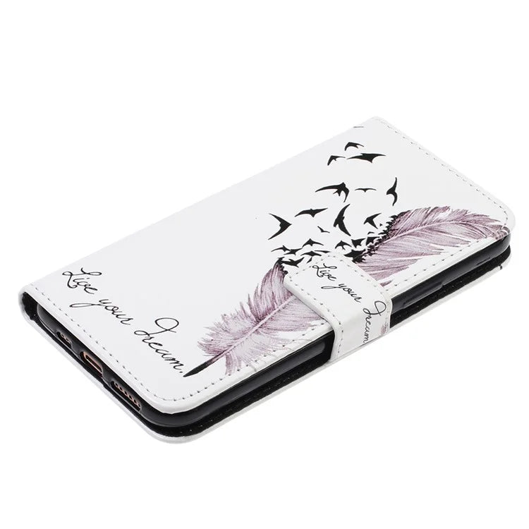 For iPhone 15 Pro Max Phone Case PU Leather Stand Pattern Printing Cover