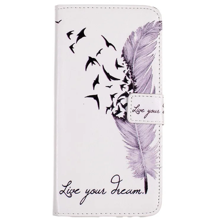 For iPhone 15 Pro Max Phone Case PU Leather Stand Pattern Printing Cover