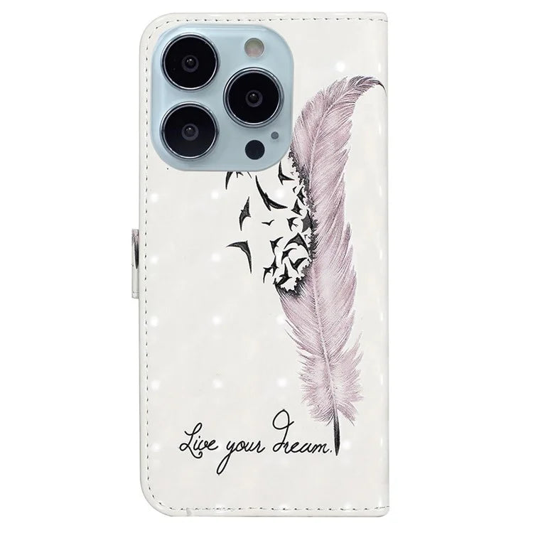 For iPhone 15 Pro Max Phone Case PU Leather Stand Pattern Printing Cover