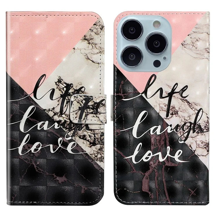 For iPhone 15 Pro Max Phone Case PU Leather Stand Pattern Printing Cover