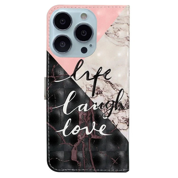 For iPhone 15 Pro Max Phone Case PU Leather Stand Pattern Printing Cover
