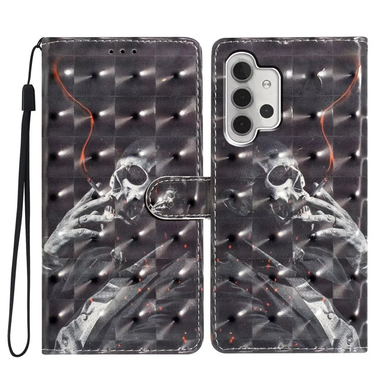 For Samsung Galaxy A13 4G Case 3D Pattern Printing PU Leather Walle Phone Cover with Strap
