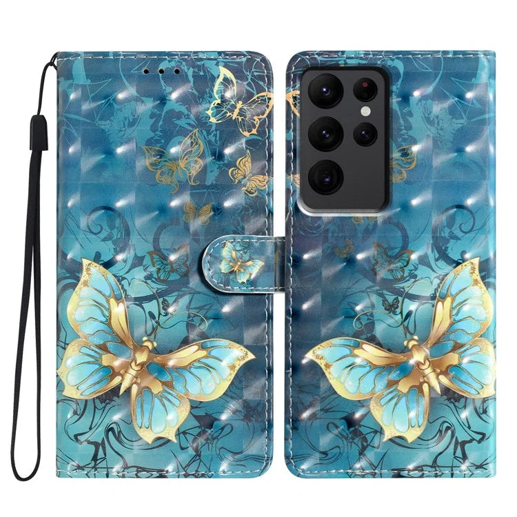 For Samsung Galaxy S23 Ultra Case Wallet 3D Pattern PU Leather Flip Phone Cover