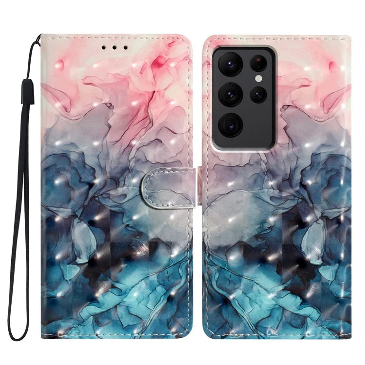For Samsung Galaxy S23 Ultra Case Wallet 3D Pattern PU Leather Flip Phone Cover