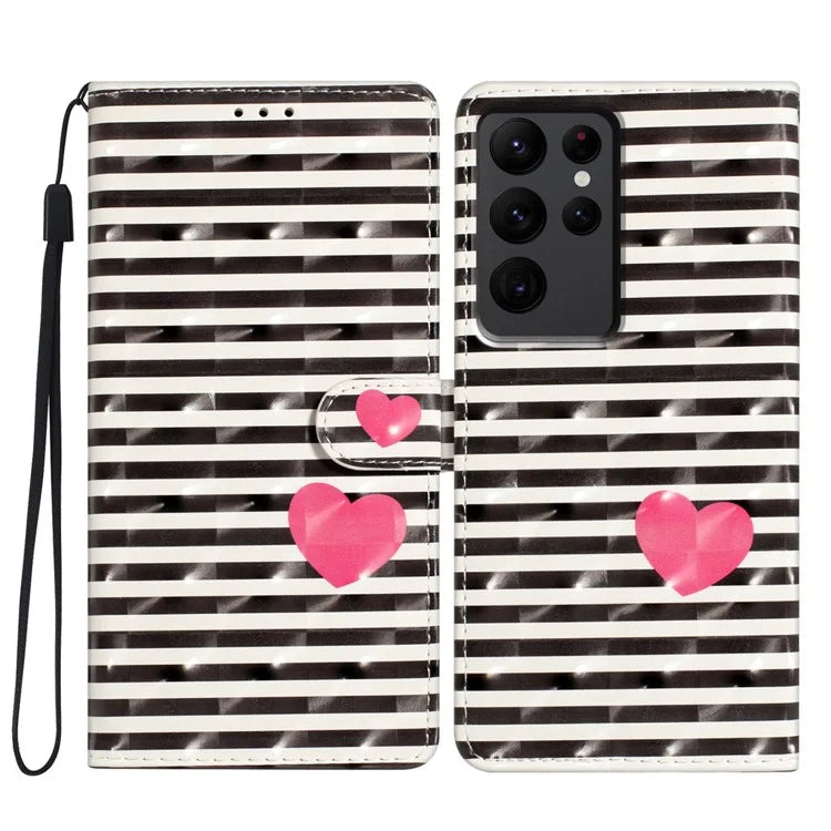 For Samsung Galaxy S23 Ultra Case Wallet 3D Pattern PU Leather Flip Phone Cover