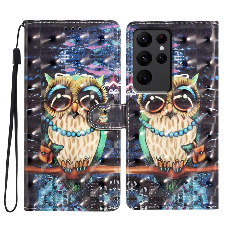 For Samsung Galaxy S23 Ultra Case Wallet 3D Pattern PU Leather Flip Phone Cover