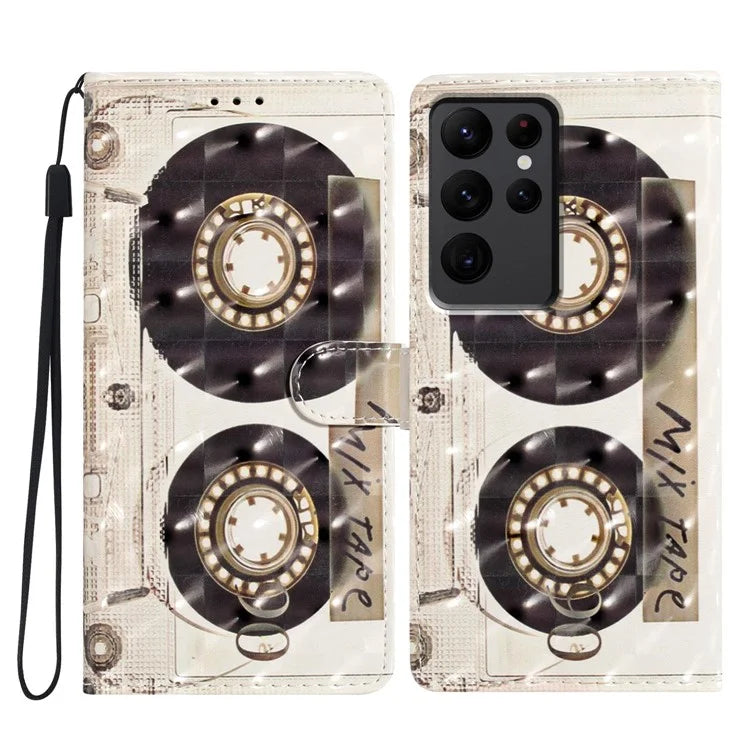 For Samsung Galaxy S23 Ultra Case Wallet 3D Pattern PU Leather Flip Phone Cover