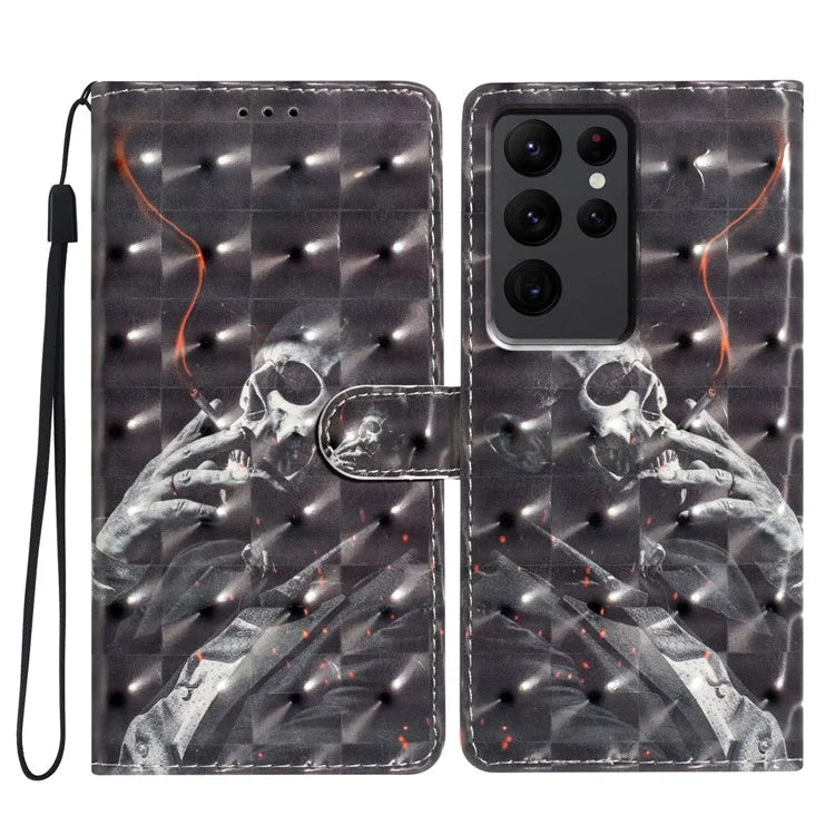 For Samsung Galaxy S23 Ultra Case Wallet 3D Pattern PU Leather Flip Phone Cover