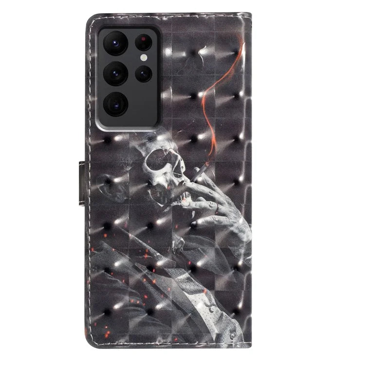 For Samsung Galaxy S23 Ultra Case Wallet 3D Pattern PU Leather Flip Phone Cover