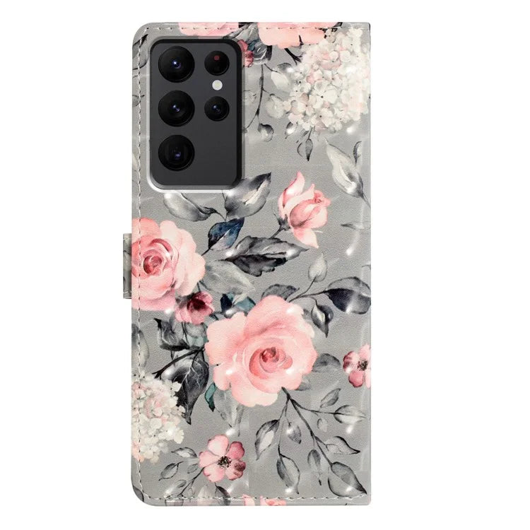 For Samsung Galaxy S23 Ultra Case Wallet 3D Pattern PU Leather Flip Phone Cover