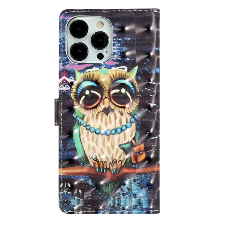 For iPhone 14 Pro Case Full Protection PU Leather 3D Pattern Wallet Phone Cover