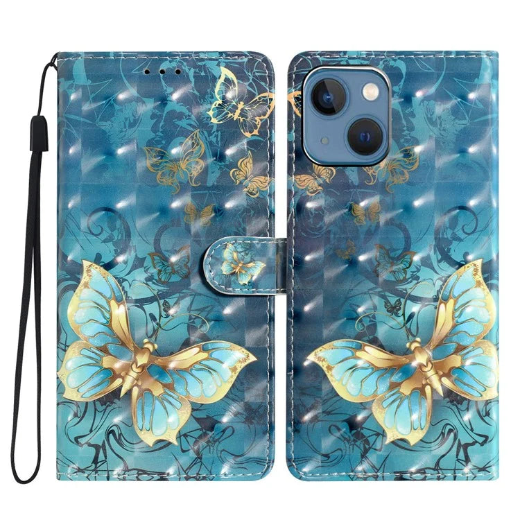 For iPhone 14 Plus Case 3D Pattern PU Leather Wallet Stand Protective Phone Cover
