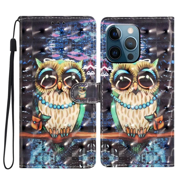 For iPhone 13 Pro Max Case 3D Pattern PU Leather Flip Shockproof Phone Cover