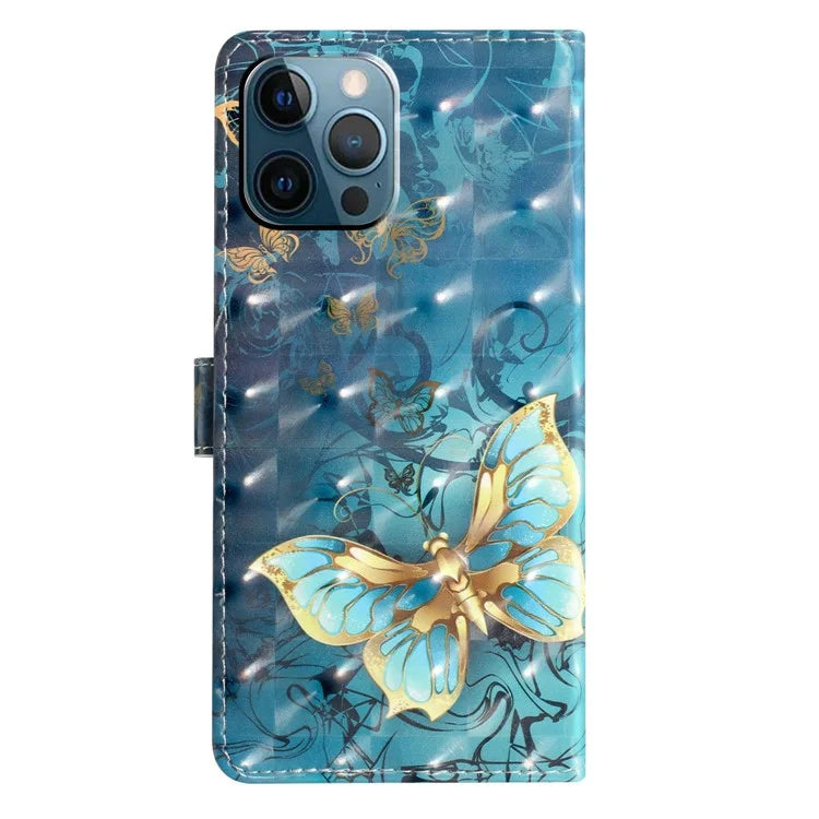 For iPhone 13 Pro Max Case 3D Pattern PU Leather Flip Shockproof Phone Cover