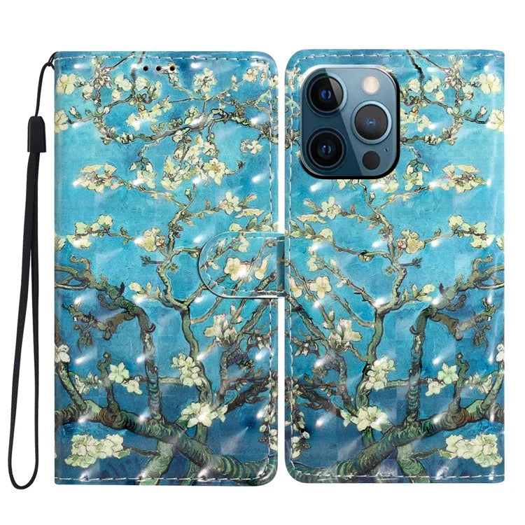 For iPhone 13 Pro Max Case 3D Pattern PU Leather Flip Shockproof Phone Cover