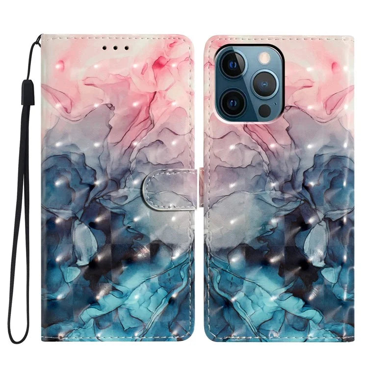 For iPhone 13 Pro Max Case 3D Pattern PU Leather Flip Shockproof Phone Cover