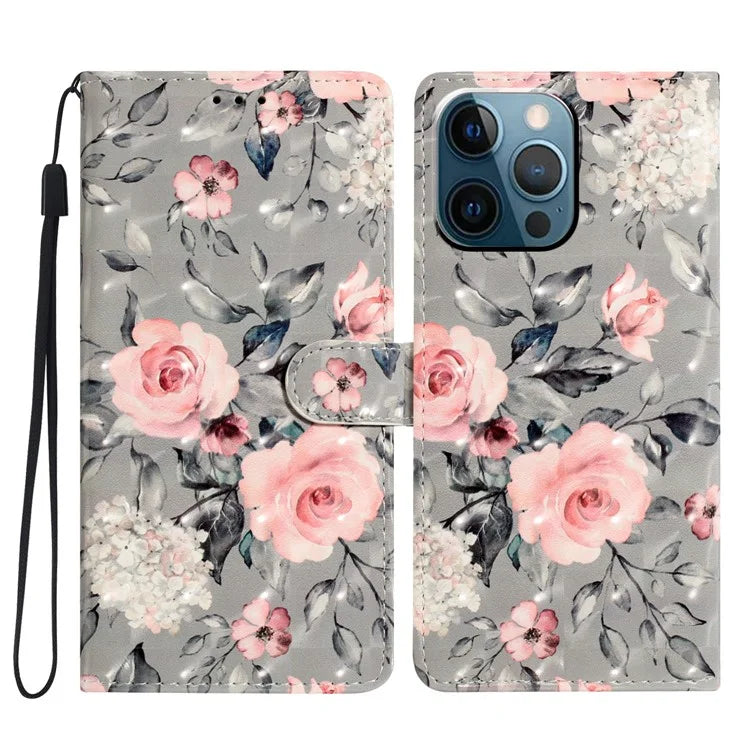 For iPhone 13 Pro Max Case 3D Pattern PU Leather Flip Shockproof Phone Cover