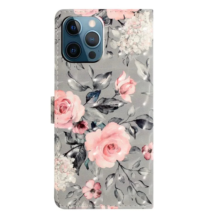 For iPhone 13 Pro Max Case 3D Pattern PU Leather Flip Shockproof Phone Cover