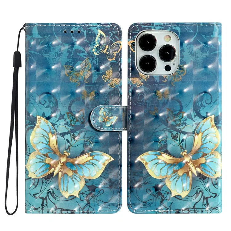 For iPhone 13 Pro Case 3D Pattern PU Leather Flip Stand Magnetic Closure Phone Cover