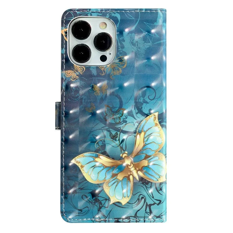 For iPhone 13 Pro Case 3D Pattern PU Leather Flip Stand Magnetic Closure Phone Cover