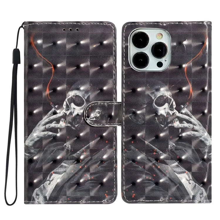 For iPhone 13 Pro Case 3D Pattern PU Leather Flip Stand Magnetic Closure Phone Cover